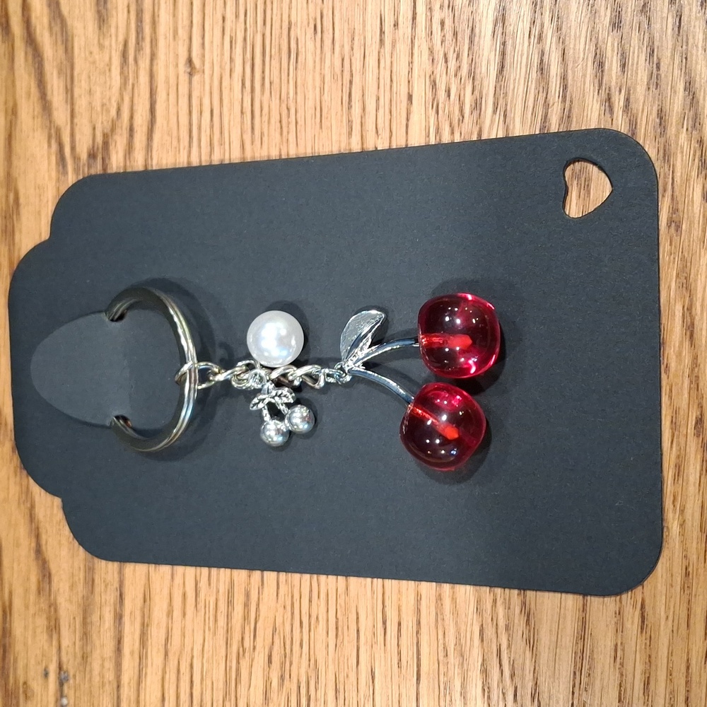 Cherry Charm Handbag Charm/Keychain with Pearl Accent